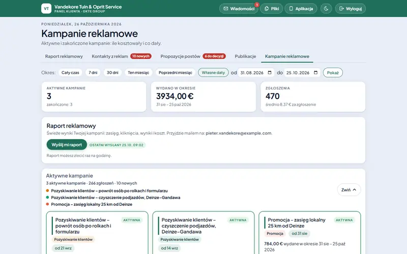 Advertising campaigns in the client portal