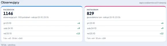 Facebook and Instagram followers, day by day