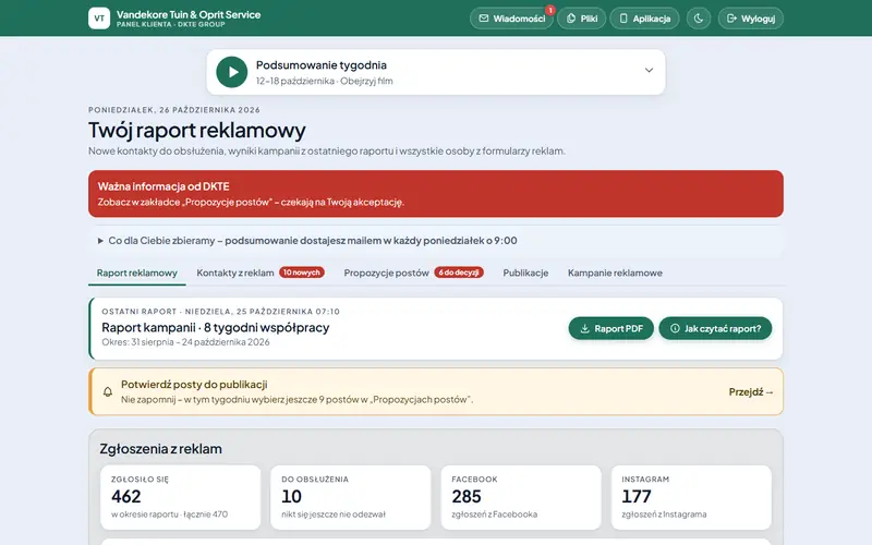 Client portal: weekly report with numbers and explanations